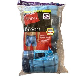 Hanes Boxers Size 2XL Men's Tagless Moisture Wicking Blue Plaid ~ 5 Pack No Gap